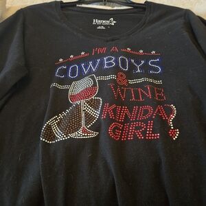 Hanes Black Long Sleeve Tee with Cowboys & Wine Design
